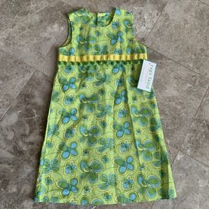 Rags Land Green Blue Floral Retro Dress Girl Size 6 Made in USA NWT